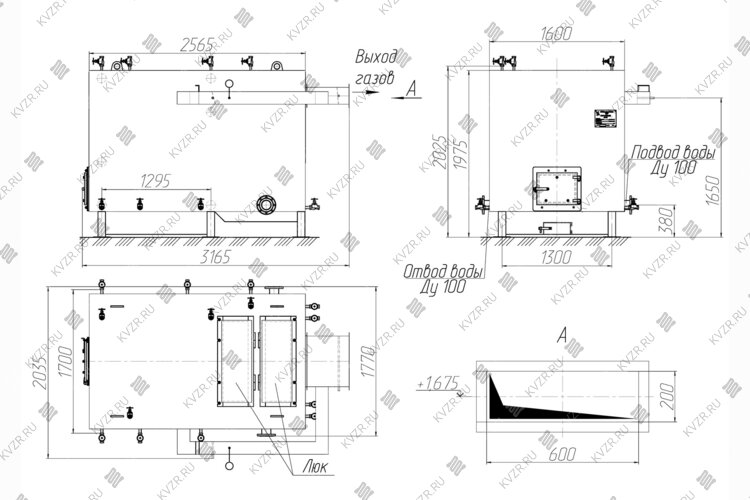 Котел 0.63 МВт без дымососа чертеж